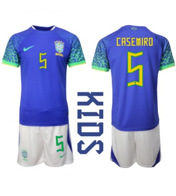 Brasilien Casemiro #5 Udebanesæt Børn VM 2022 Kort ærmer (+ korte bukser)